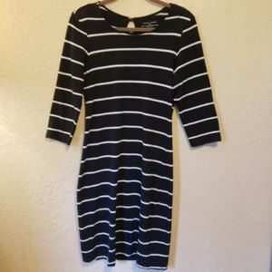 CHELSEA & Theodore Dress Sz Large Black White Striped 3/4 Sleeve Pima Modal